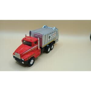 JUL GARBAGE TRUCK 6 INCH DIECAST METAL CAR PULL BACK ACTION RED
